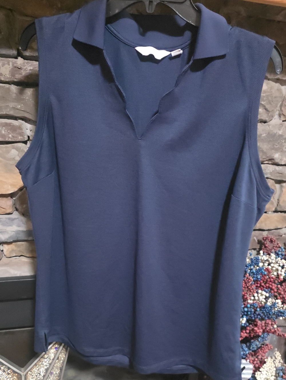 Walter Hagen Womens Navy Scallop Neck Top Sz XL